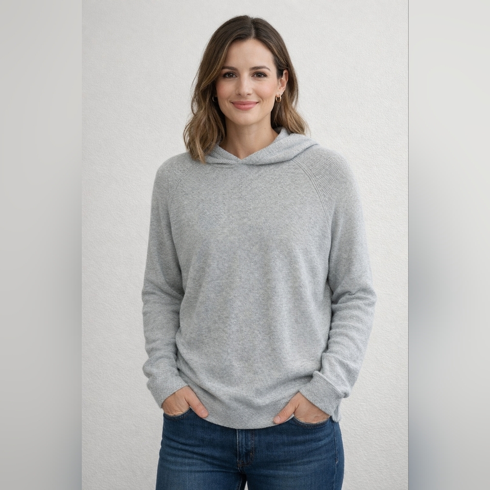 Banana Republic Heather Light Gray Hooded Turtleneck Sweater